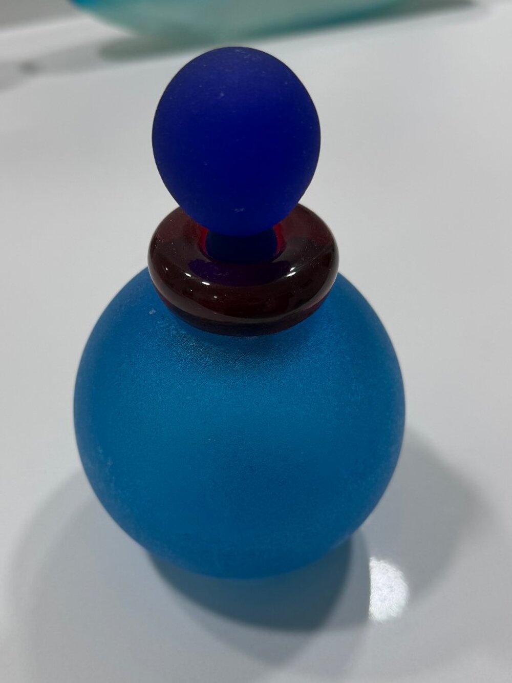 Blue/Blue /Red Frosted Glass bottle with stopper by Franco Moretti